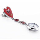 Red Heart Shape Quartz Movement Nurse Brooch Fob Tunic Pocket Watch