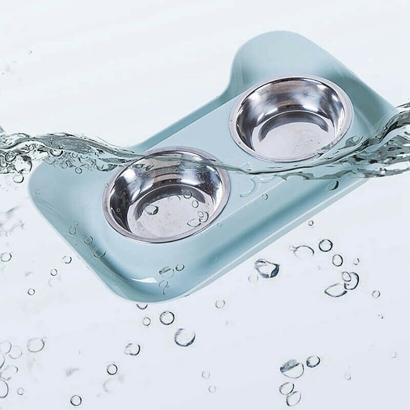 Double Dog Bowl Universal Pet Feeder Teddy Food Bowl Stainless Steel Cat Do