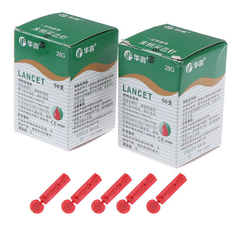 100 Sterile 28G Lancets Single Use Blood Test Testing Kits Glucose Cholester Ew