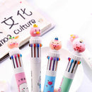 Multi-color 10In1 Cute Pig Ballpoint Pen Press School Office Supplies Stationery
