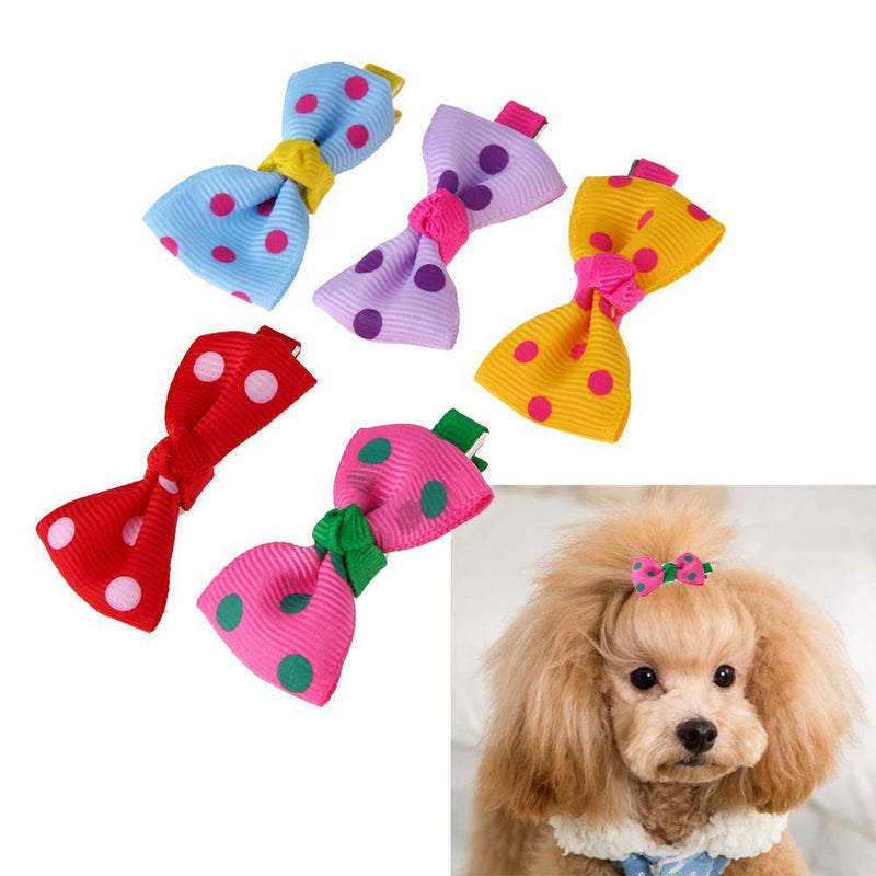 10pcs Pet Hair Clips Polka Dots Patterns Bowknot Pet Dog Grooming Accessory
