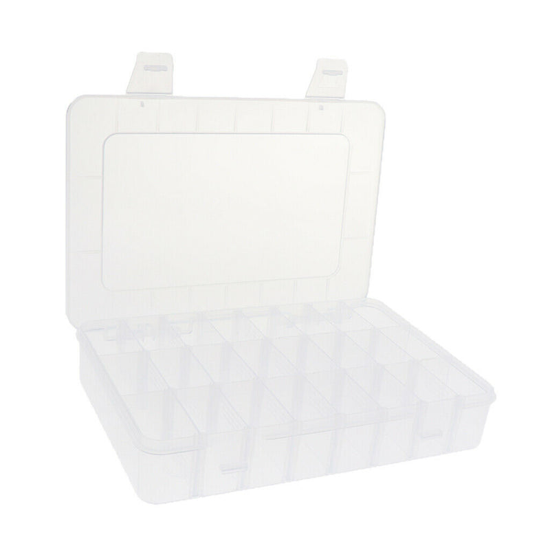 24 Grids Clear Plastic Adjustable Jewelry Storage Container DIY Crafts Organizer