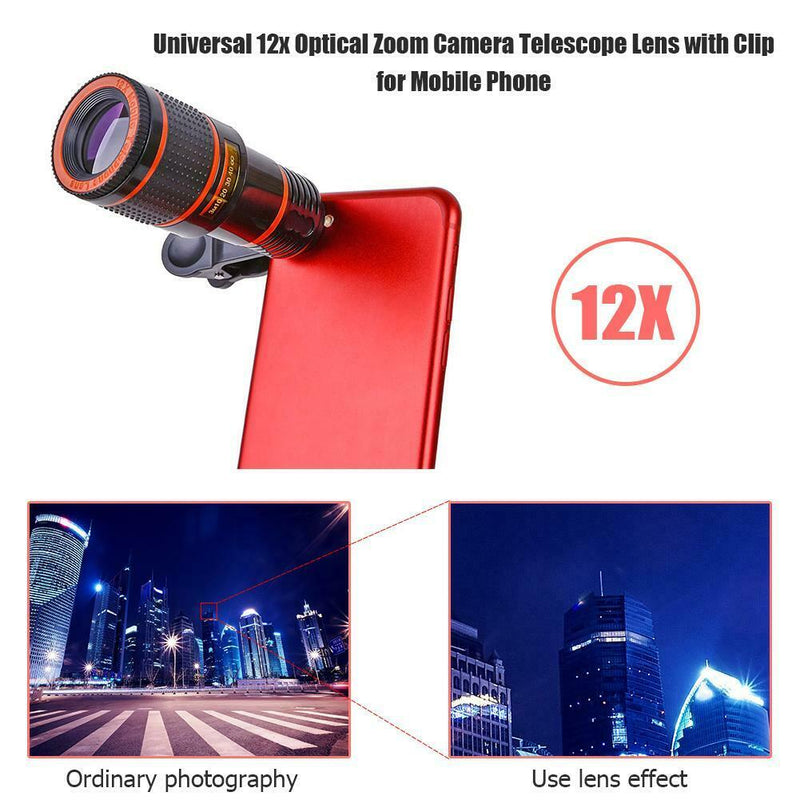 12x Optical Zoom Clip-on HD Telescope Camera Lens For Universal Mobile Phone A