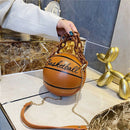 Basketball Shoulder Bags Women Tote Acrylic Chain Messenger Handbag (Brown)