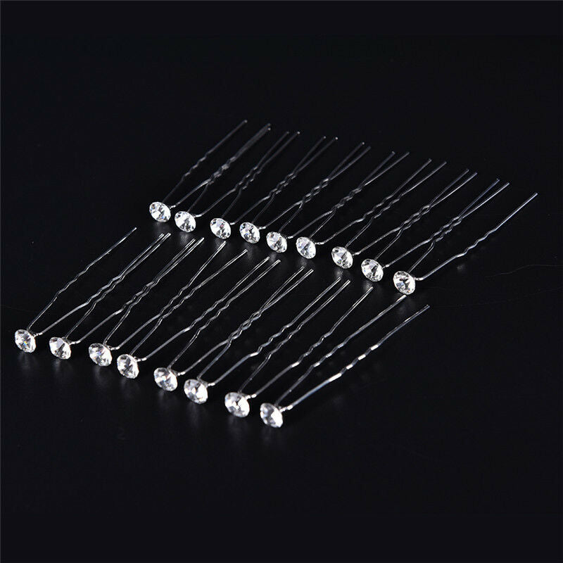 20PCS Clear Crystal Rhinestone Diamante Wedding Bridal Prom Hair Pins Hairpin MO
