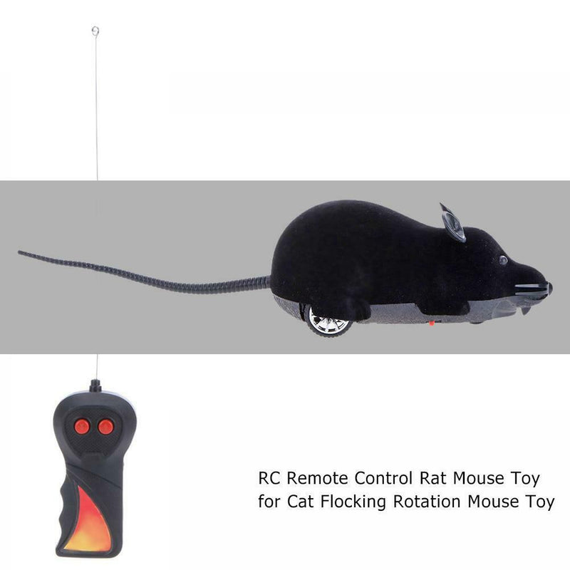 Wireless Electric RC Flocking Rat Toys Pet Cat Remote Control Mouse (Black) A