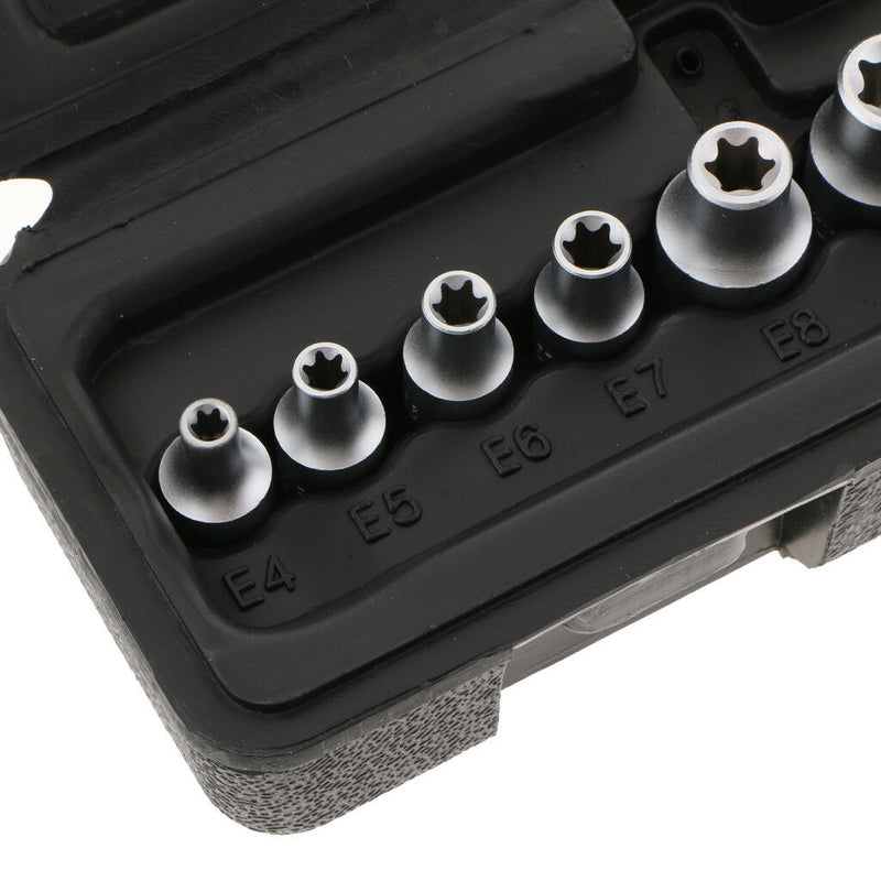 Set of Female Star External Sockets E4-E20 Socket Set 1/4" 3/8" Drive + Case