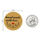 Handmade With Love Stickers,1.5 Inch Round Handmade With Love With Red Hear R6Q8