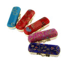2x Women Embroidered Silk Linen Cover Makeup Lipstick Case Holder Mirror Box