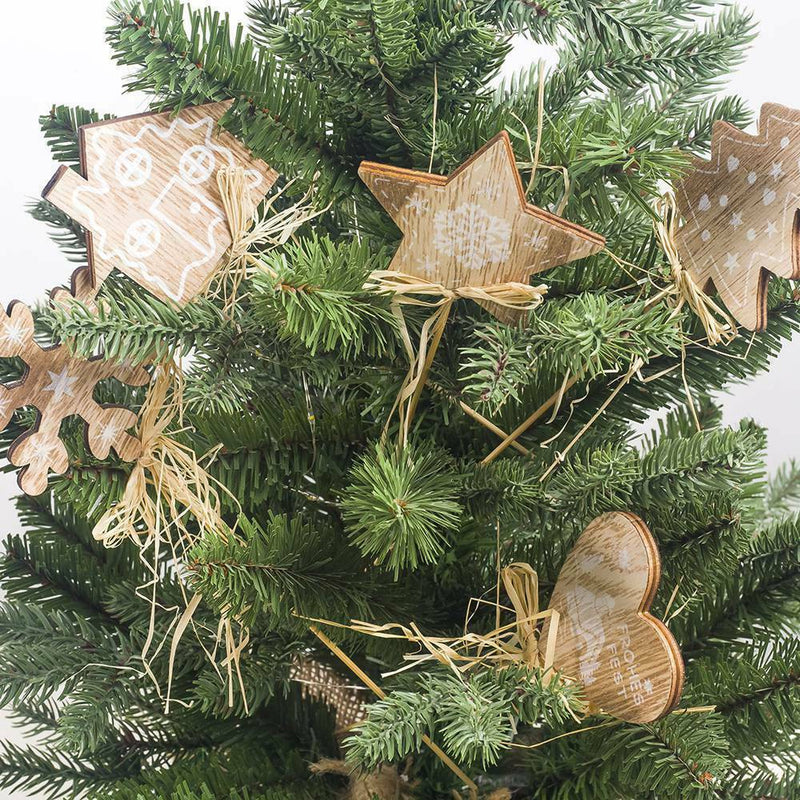 1 Set 10 Pcs Printing Wooden Christmas House Tree Star Shape Pendants Plugi
