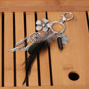 Boho Keyring Feather Dream Catcher Keychain Hollow Leaves Pendant Charm Flo Q5R3