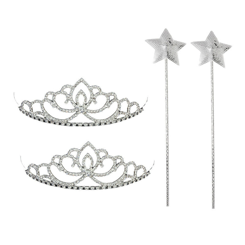 4pcs Princess Tiara Fairy Wands Set for Women Kids Birthday Party Dress Kits