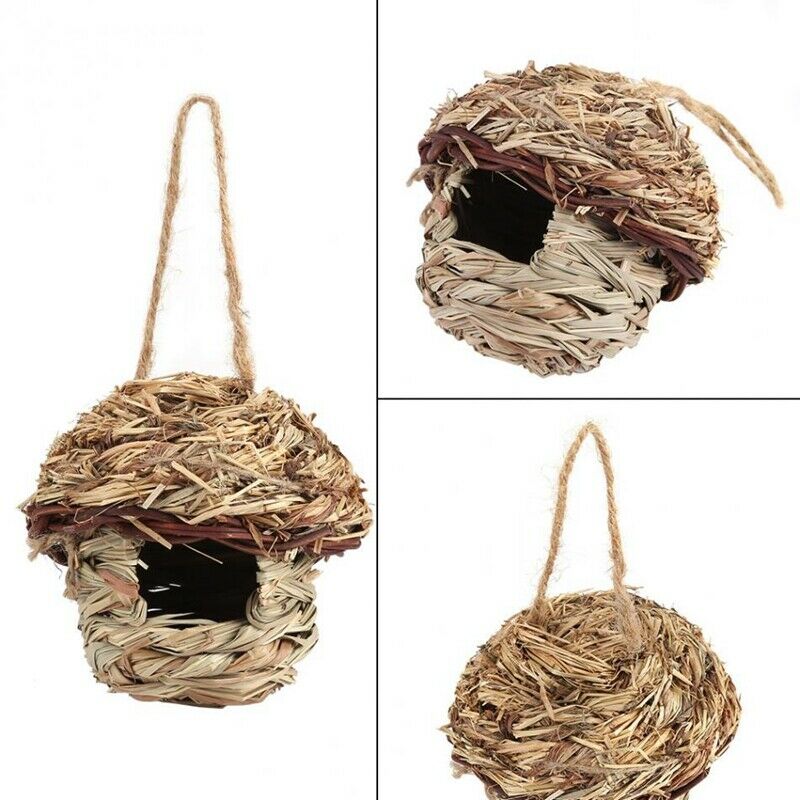 Straw Bird Nest Birdhouse for Parrot Hamster Small Animal's Cage Birds Bree N3Y8