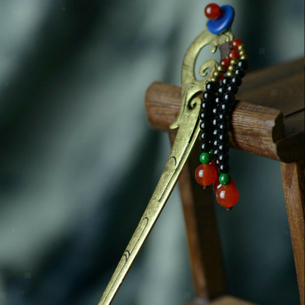 Wedding Retro Hair Clasp Hairpin Chinese Tassel Beads Slide Metal Hair Stick