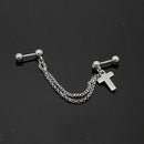 Punk DOUBLE BARBELL Earring CROSS TASSEL Chain Piercing Ear Cuff Studs