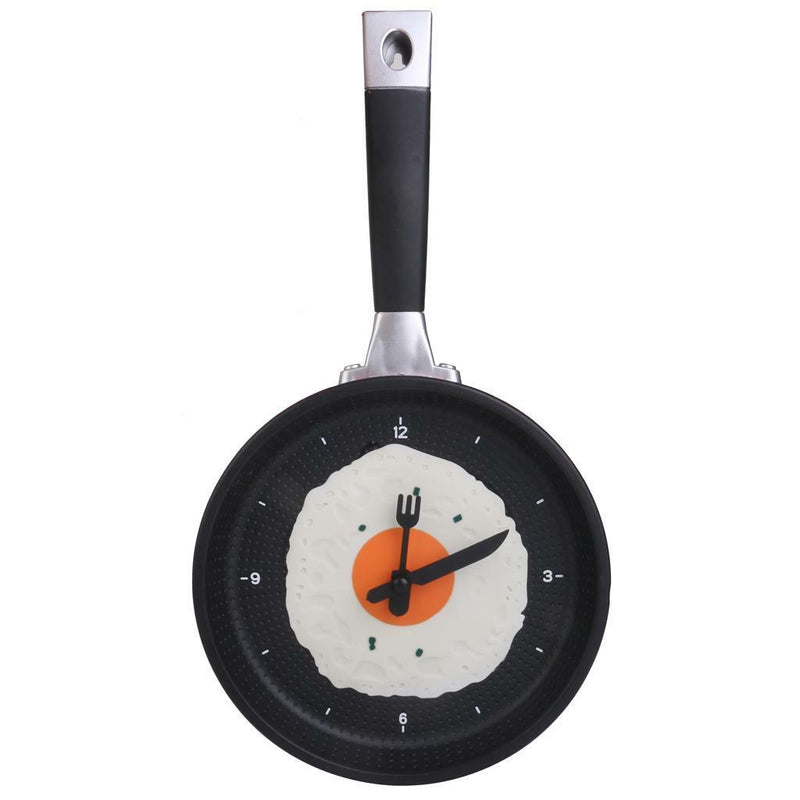 Fried Egg Frying Pan Wall CLOCK Novelty Cutlery Kitchen Cafe DIY Decoration Red