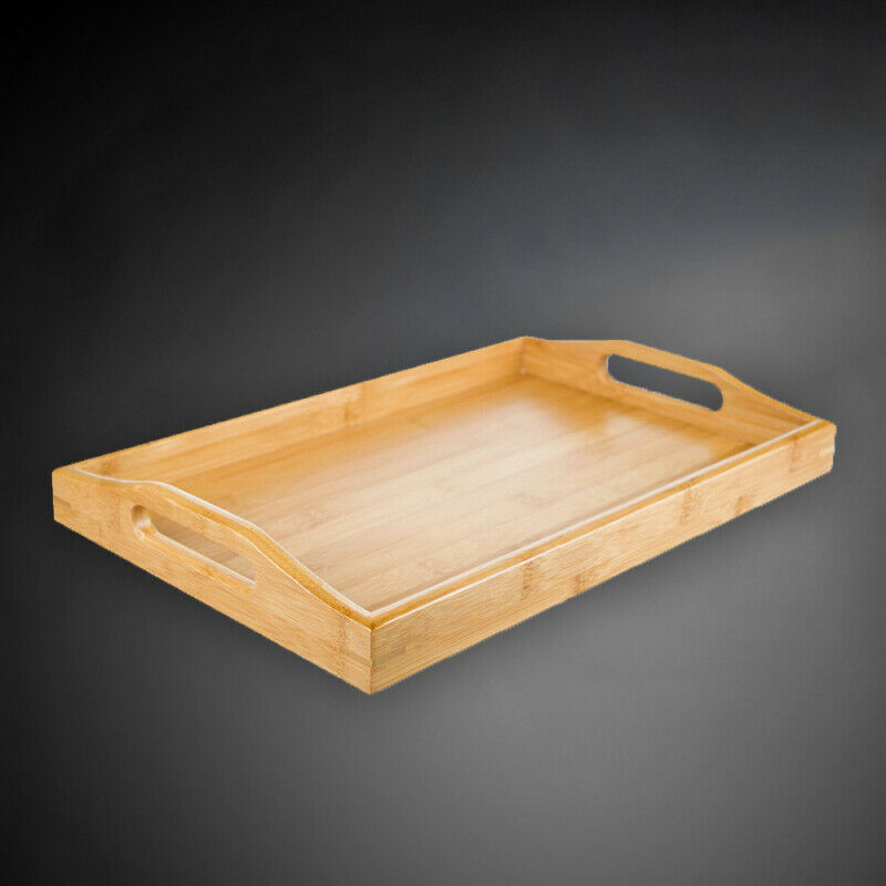 39*25cm Solid Bamboo Flat Tea Tray Coffee Food Drink Serving Table With  EZV