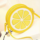 Women Round Lemon Pattern Crossbody Bag Zipper Mini Sling Shoulder Handbags