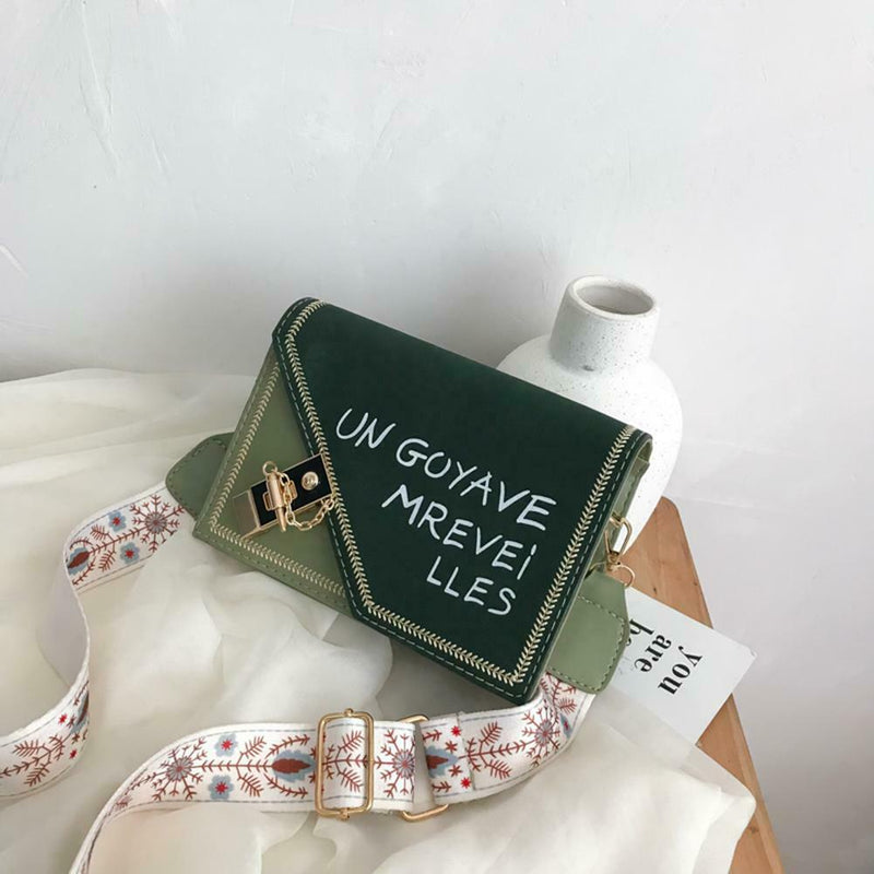 Fashion Women Shoulder Bag Letters PU Leather Flap Messenger Bags (Green) A