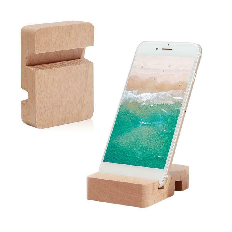Portable Wooden Double Slot Phone Holder Mobile Desktop Phone Stand Universal