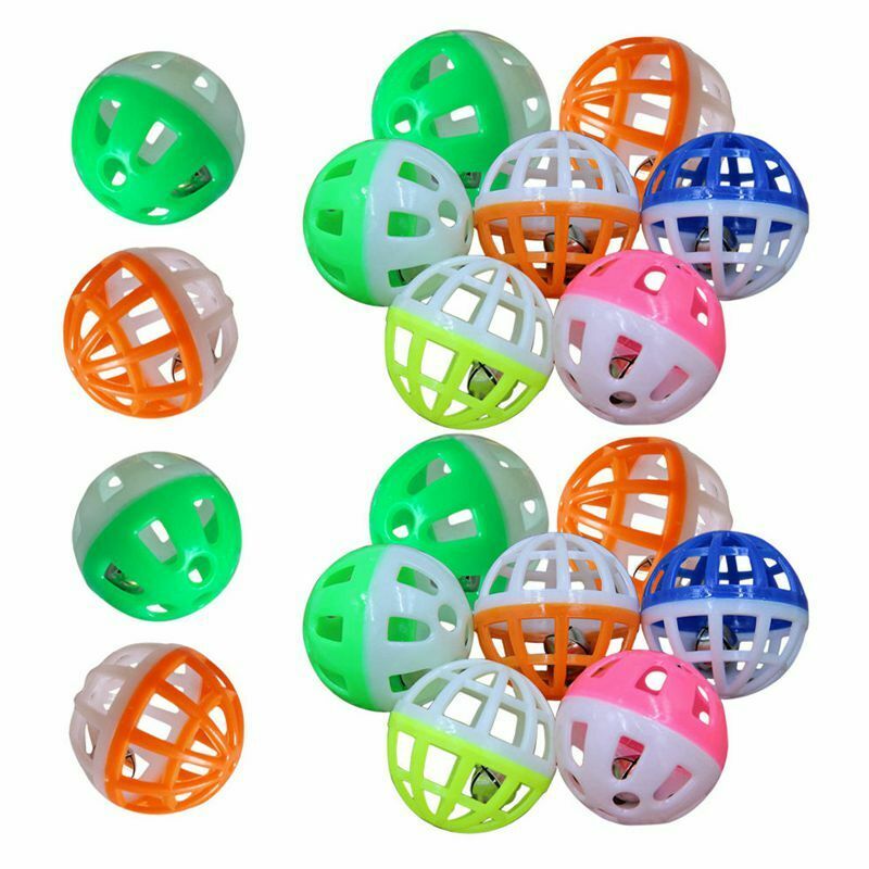 18Pcs Pet Dog Cat Puppy Jingle Bell Ring Ball Round Roll Fetch Play Chew To V1I4