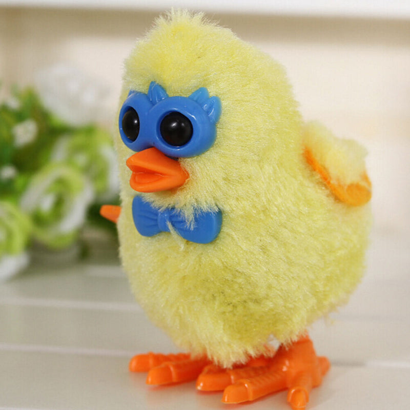 Wind-up Jumping Cartoon Chicken Baby Children Plush Fluffy Clockwork Toys YAME