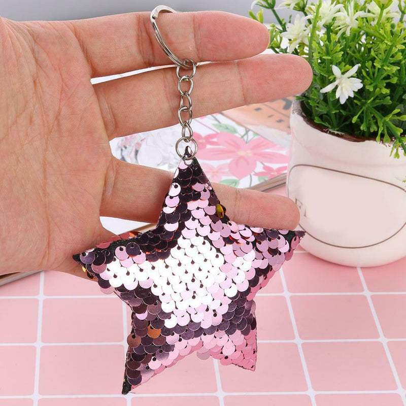 Colorful Sequins Keychain Star Shining Girl Backpack Jewelry Gifts (Pink) A