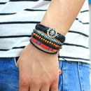 Unisex European Fashion Multicircle Woven Compass Wooden Beads Bracelet