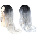 Gradient Black White Synthetic Long Wavy Wigs Women Lace Front Daily W â„–[