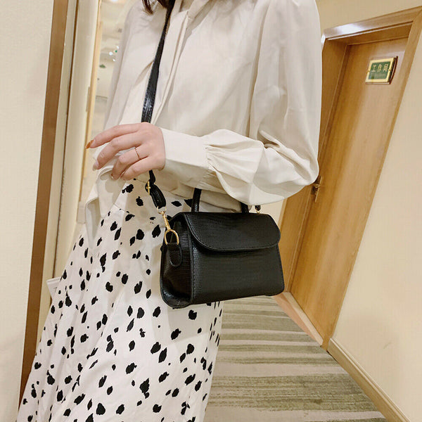Women Leather Pure Shoulder Handbags Flap Crossbody Messenger Bags (Black) A#S