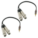2x 3.5mm 1/8" Stereo Plug to Dual XLR 3Pin Female Microphone Audio TRS Cable
