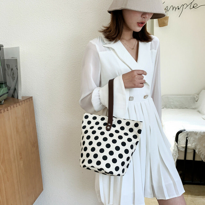 Fashion Women Polka Dots Handbag Casual Large Capacity Shopping Travel Tote Bag