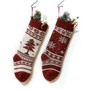 2 Pairs Christmas Knit Stockings Xmas Tree Snowflake Candy Gift Decoration