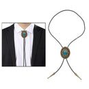 Men Bolo Tie Necklace Turquoise Stone Western Cowboy PU Leather Rope Necktie