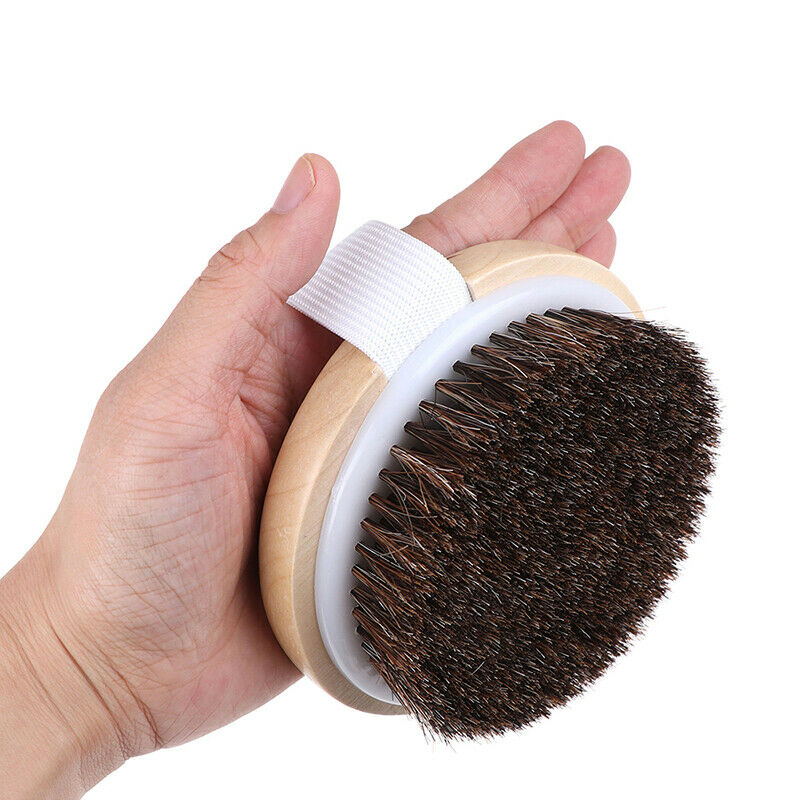 1X Wood Natural Horse Hair Bath Body Brush Cellulite Shower Dry Skin Exfoliat Bj