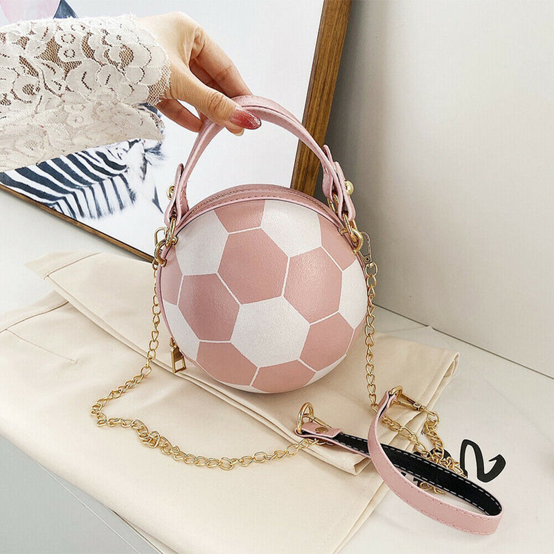 Round Shoulder Bag Women Totes Chain Messenger Handbag (Football Pink)