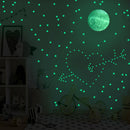 Star Moon Luminous Wall Stickers Kids Room Fluorescent Ceiling Decals (B) A