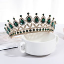 Luxury Green Crystal Baroque Diadem Rhinestone Bridal Crowns Pageant Jewelry Gw
