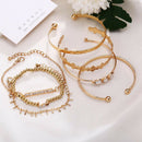 7Pcs/Set Bohemian Retro Crystal Geometry Open Bangle Bracelet Women JewelryS Kw