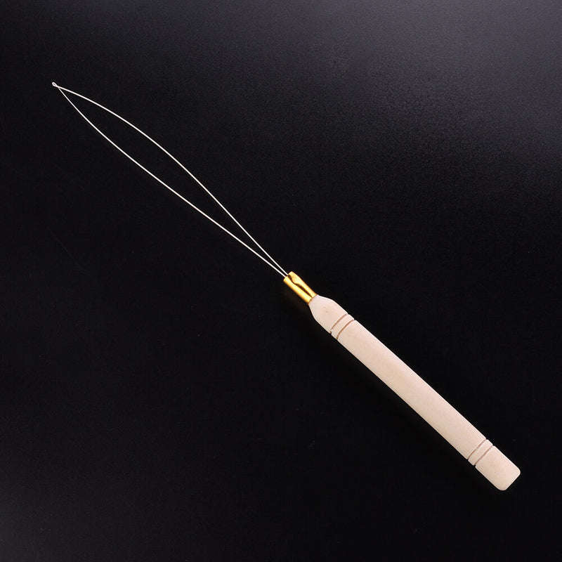 New Hair Extension Tool Wood Handle Bead Pulling Hoop Loop Feather Threader UK