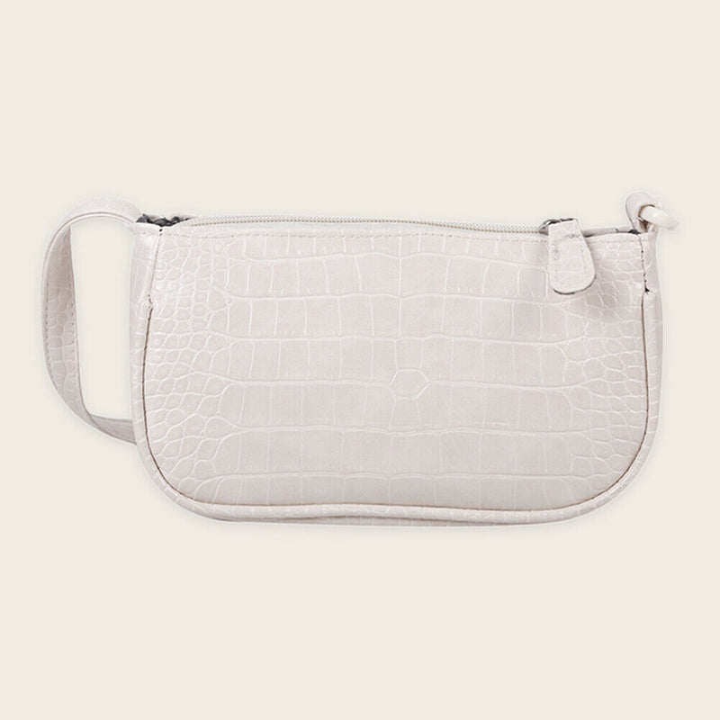 Casual Alligator PU Women Handbag Tote Chain Underarm Shoulder Bag (White)
