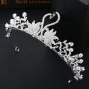Bridal Hair Crystal Swan Crown Hollow Peal Baroque Tiara Wedding Hair Accessory-