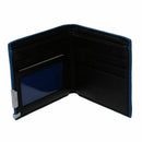 Man Clutch Wallet Card Leather Bag Pockets Bifold Money Clip (Black + Blue)