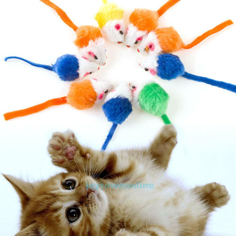 10X Colorful Plush Mouse Mice Pet Cat Toys Mini Funny Playing Sound Interactive