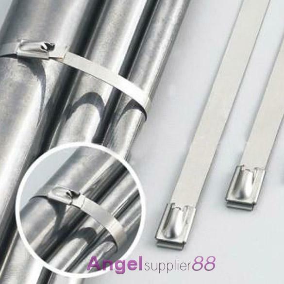 100PC Stainless Steel 4.6x200mm Metal Exhaust Wrap Coated Locking Cable Zip Ties