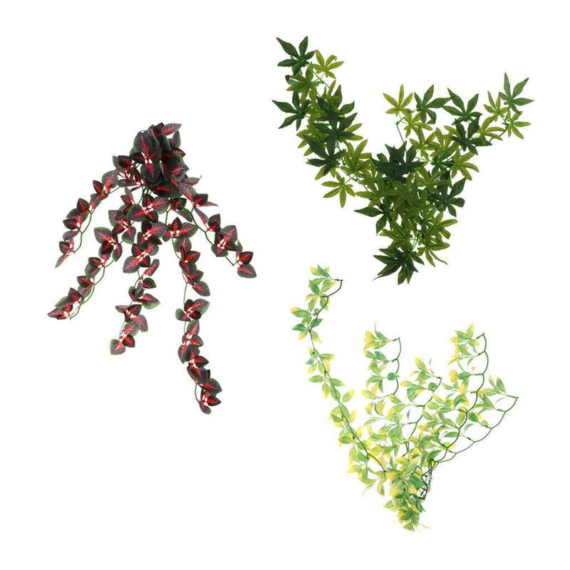3 pcs Artificial Pet Reptile Terrarium Leaf Vines Vivarium Ornament Plant