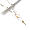Double Layer Key Pad Lock Long Chain Pendant Choker Necklace Women Punk Jewelr-