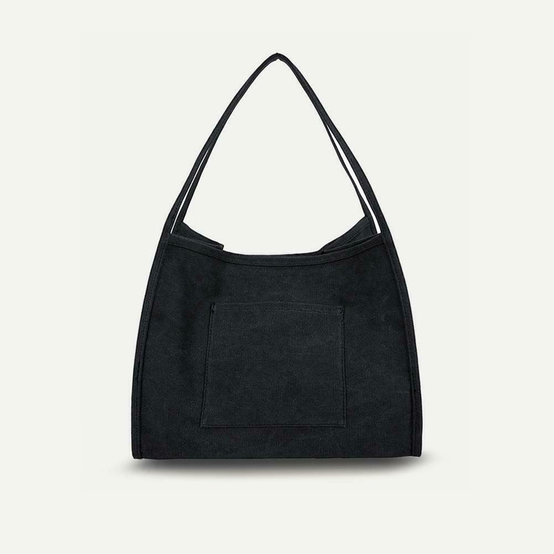 Solid Color Shoulder Handbags Canvas Women Large Top-handle Bags (Black) A
