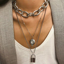 Punk Lover'S Lock Pendant Choker Necklace Boho Clavicle Golden Thick Chain  E5W7