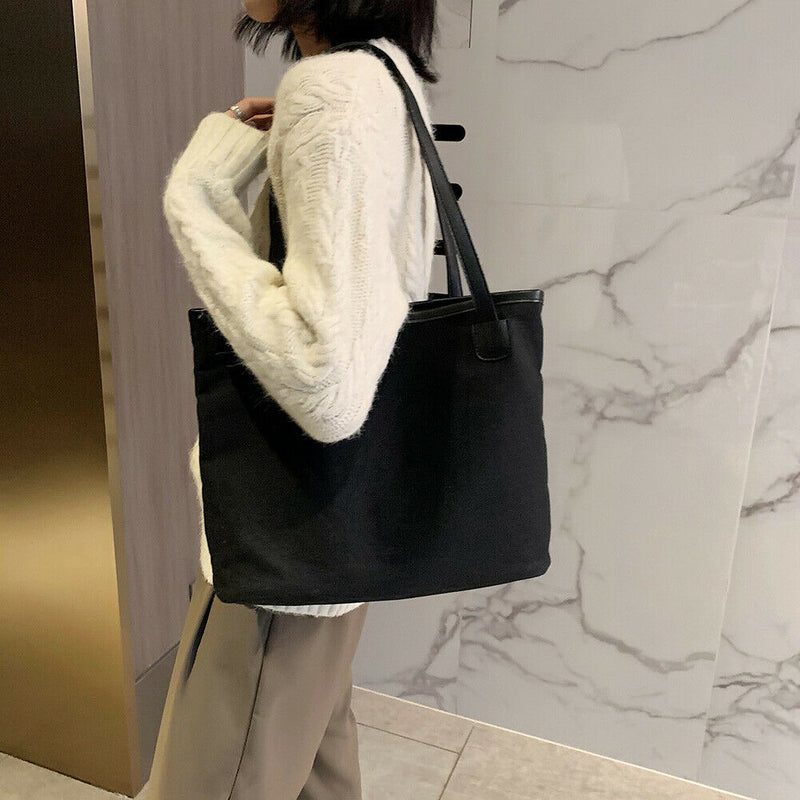 Fashion Large Capacity Handbag Canvas Shoulder Shopping Totes Bags (Black)